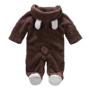 2019 New Winter Baby Clothes Flannel Baby Boy Clothes Cartoon Animal 3D Bear Ear Romper Jumpsuit Warm Newborn Infant Romper