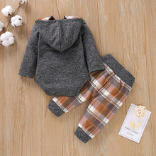 Load image into Gallery viewer, Infant Boys Girls Children kids baby clothes set Plaid Hooded Pullover Romper Bodysuit Pants boutique clothes Outfits Tracksuit