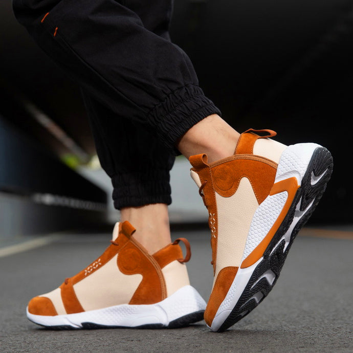Four seasons jogging shoes men's lace-up sneakers Gaobang leather fashion men's shoes basketball sneakers student casual shoes