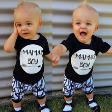 Load image into Gallery viewer, 0-24 Months Baby Boys Clothes Set Black Letter Print Tshirt For Boys White Striped Pants Leggings Baby Boys Clothing Newborn Set