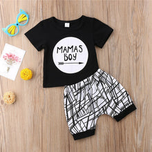 Load image into Gallery viewer, 0-24 Months Baby Boys Clothes Set Black Letter Print Tshirt For Boys White Striped Pants Leggings Baby Boys Clothing Newborn Set
