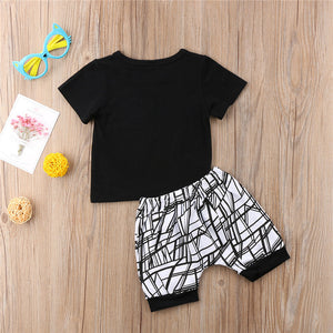 0-24 Months Baby Boys Clothes Set Black Letter Print Tshirt For Boys White Striped Pants Leggings Baby Boys Clothing Newborn Set