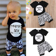 Load image into Gallery viewer, 0-24 Months Baby Boys Clothes Set Black Letter Print Tshirt For Boys White Striped Pants Leggings Baby Boys Clothing Newborn Set
