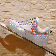 Load image into Gallery viewer, Crystal transparent bottom sports shoes wear non-slip ladies vulcanized shoes solid color bright temperament women&#39;s shoes