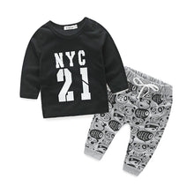 Load image into Gallery viewer, Baby boy clothes t shirt with printed pant for baby boys NYC printed baby clothes fashion vestido newborn boys clothes