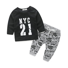Load image into Gallery viewer, Baby boy clothes t shirt with printed pant for baby boys NYC printed baby clothes fashion vestido newborn boys clothes