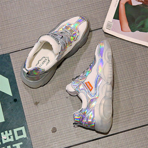 Crystal transparent bottom sports shoes wear non-slip ladies vulcanized shoes solid color bright temperament women's shoes