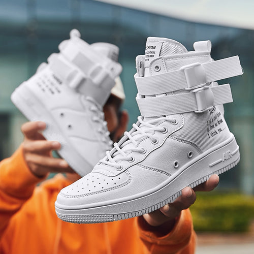 2020 new men's high-top tide shoes casual sports style youth trend casual board shoes Korean high-top velcro board shoes men