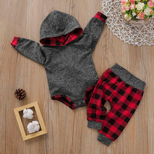 Load image into Gallery viewer, Infant Boys Girls Children kids baby clothes set Plaid Hooded Pullover Romper Bodysuit Pants boutique clothes Outfits Tracksuit