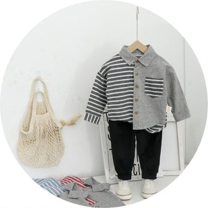 2019 Autumn Fashion Children Cotton Clothes Baby Kids Lapel Striped Shirt Pants 2 Pcs/sets Toddler Clothing Boy Girls Tracksuits