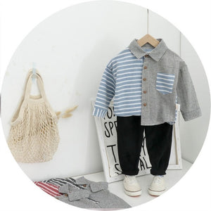 2019 Autumn Fashion Children Cotton Clothes Baby Kids Lapel Striped Shirt Pants 2 Pcs/sets Toddler Clothing Boy Girls Tracksuits