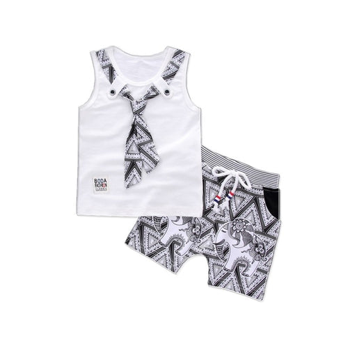 Fashion Brand Children Boys Girls 2pcs Tie TShirt Cotton Vest Cartoon Short Pant Baby Clothes 2020 New Summer Kids Clothing Sets