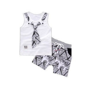 Fashion Brand Children Boys Girls 2pcs Tie TShirt Cotton Vest Cartoon Short Pant Baby Clothes 2020 New Summer Kids Clothing Sets