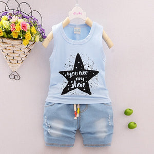 Fashion Brand Children Boys Girls 2pcs Tie TShirt Cotton Vest Cartoon Short Pant Baby Clothes 2020 New Summer Kids Clothing Sets