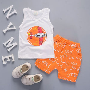 Fashion Brand Children Boys Girls 2pcs Tie TShirt Cotton Vest Cartoon Short Pant Baby Clothes 2020 New Summer Kids Clothing Sets