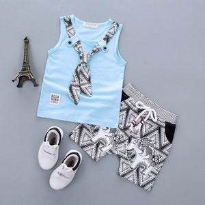 Fashion Brand Children Boys Girls 2pcs Tie TShirt Cotton Vest Cartoon Short Pant Baby Clothes 2020 New Summer Kids Clothing Sets