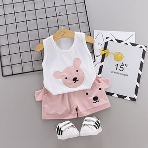 Fashion Brand Children Boys Girls 2pcs Tie TShirt Cotton Vest Cartoon Short Pant Baby Clothes 2020 New Summer Kids Clothing Sets