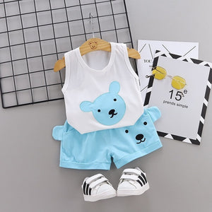 Fashion Brand Children Boys Girls 2pcs Tie TShirt Cotton Vest Cartoon Short Pant Baby Clothes 2020 New Summer Kids Clothing Sets
