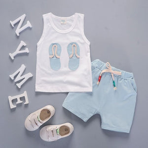 Fashion Brand Children Boys Girls 2pcs Tie TShirt Cotton Vest Cartoon Short Pant Baby Clothes 2020 New Summer Kids Clothing Sets