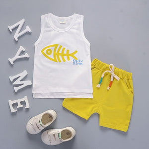 Fashion Brand Children Boys Girls 2pcs Tie TShirt Cotton Vest Cartoon Short Pant Baby Clothes 2020 New Summer Kids Clothing Sets