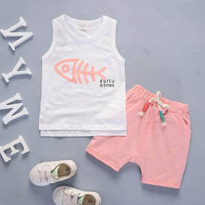 Fashion Brand Children Boys Girls 2pcs Tie TShirt Cotton Vest Cartoon Short Pant Baby Clothes 2020 New Summer Kids Clothing Sets