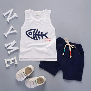 Fashion Brand Children Boys Girls 2pcs Tie TShirt Cotton Vest Cartoon Short Pant Baby Clothes 2020 New Summer Kids Clothing Sets