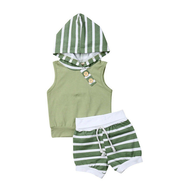 2PCS 2019 New Newborn Baby Girl Boy Clothes Hooded Stripe Tops Short Pants Summer Outfits Set