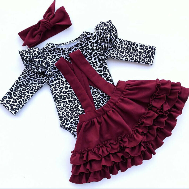 0-24M Leopard Newborn Infant Baby Girl Clothes Set Autumn Spring Long Sleeve Romper Ruffles Skirts Outfit Baby Girl Costumes