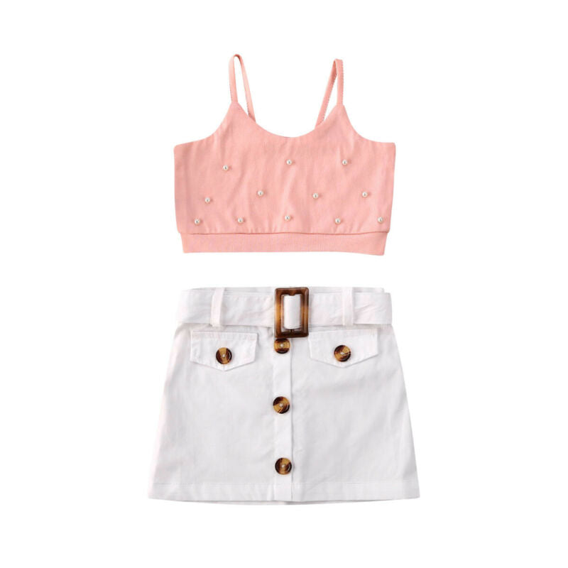 Lovely Kid Babay Girls Crop Tops Short Dress 2pcs Outfit Set Sundress Summer
