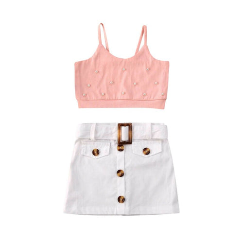 2020 Summer New Lovely Kid Babay Girls Crop Tops Short Dress 2pcs Outfit Set Sundress Summer
