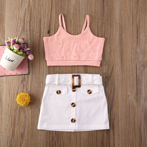 2020 Summer New Lovely Kid Babay Girls Crop Tops Short Dress 2pcs Outfit Set Sundress Summer